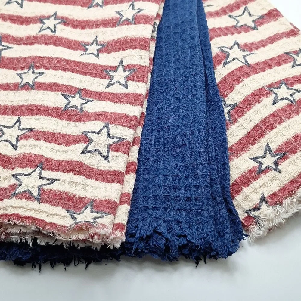 Waffle Knit patriotic American flag Kitchen Towels